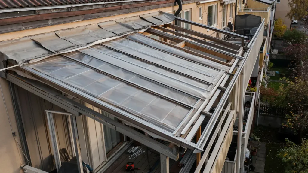 byte av plasttak p balkong i radhus